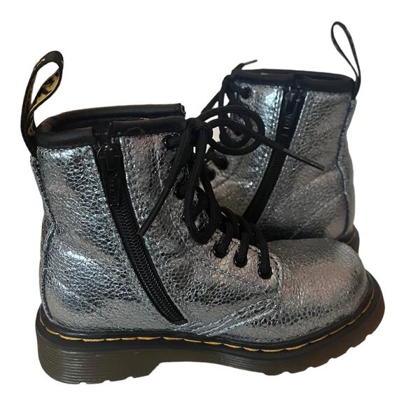 DR. MARTENS Crinkle Metallic Silver Sparkle Combat Boots 1460T Little Girls 7 - Picture 7 of 11